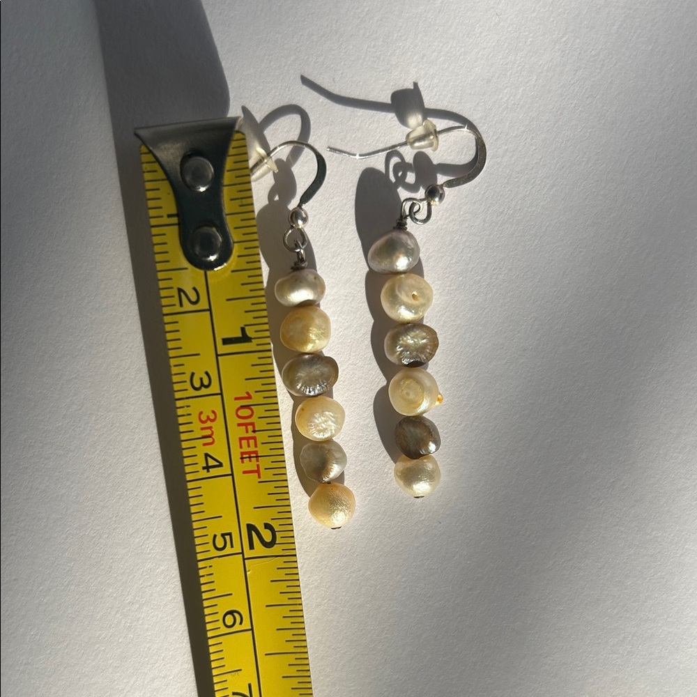 Handmade Pearl bead Drop Earrings - Cream and Grey Tones - Picture 4 of 4